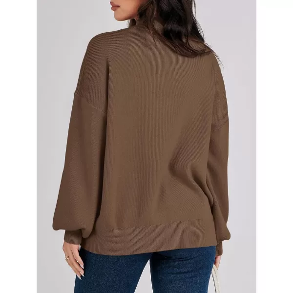 imageANRABESS Womens Mock Neck Batwing Sleeve 2024 Spring Oversized Sweater Casual Ribbed Knit Tunic Pullover TopCoffee