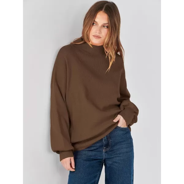 imageANRABESS Womens Mock Neck Batwing Sleeve 2024 Spring Oversized Sweater Casual Ribbed Knit Tunic Pullover TopCoffee