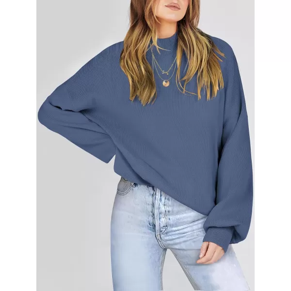 imageANRABESS Womens Mock Neck Batwing Sleeve 2024 Spring Oversized Sweater Casual Ribbed Knit Tunic Pullover TopDusty Blue