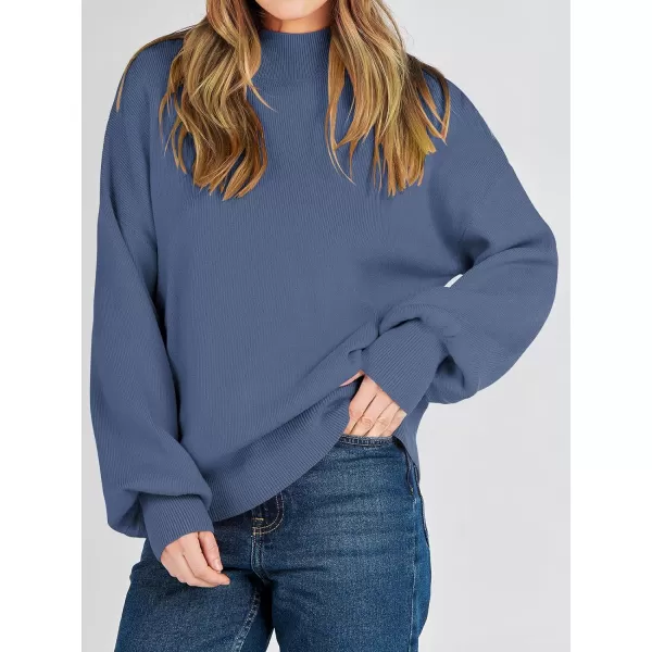 imageANRABESS Womens Mock Neck Batwing Sleeve 2024 Spring Oversized Sweater Casual Ribbed Knit Tunic Pullover TopDusty Blue