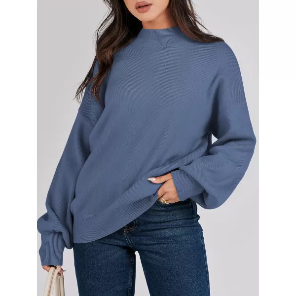 imageANRABESS Womens Mock Neck Batwing Sleeve 2024 Spring Oversized Sweater Casual Ribbed Knit Tunic Pullover TopDusty Blue