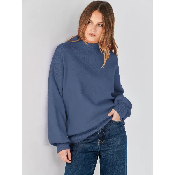 imageANRABESS Womens Mock Neck Batwing Sleeve 2024 Spring Oversized Sweater Casual Ribbed Knit Tunic Pullover TopDusty Blue