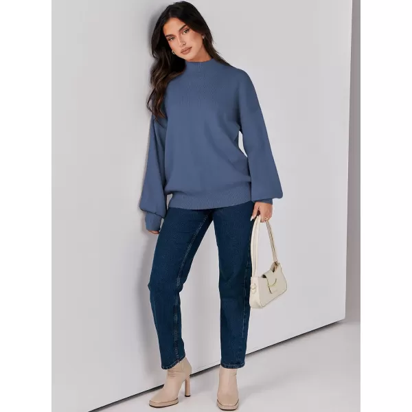 imageANRABESS Womens Mock Neck Batwing Sleeve 2024 Spring Oversized Sweater Casual Ribbed Knit Tunic Pullover TopDusty Blue