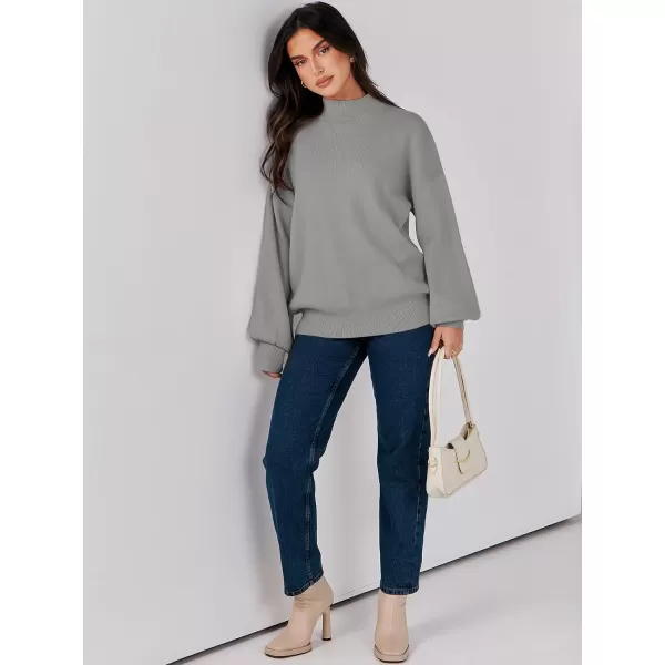 imageANRABESS Womens Mock Neck Batwing Sleeve 2024 Spring Oversized Sweater Casual Ribbed Knit Tunic Pullover TopGray