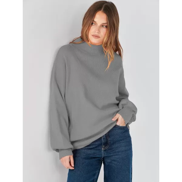 imageANRABESS Womens Mock Neck Batwing Sleeve 2024 Spring Oversized Sweater Casual Ribbed Knit Tunic Pullover TopGray