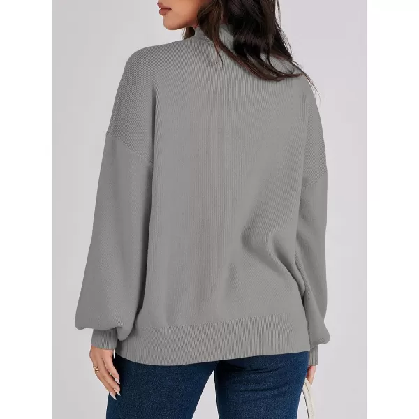 imageANRABESS Womens Mock Neck Batwing Sleeve 2024 Spring Oversized Sweater Casual Ribbed Knit Tunic Pullover TopGray