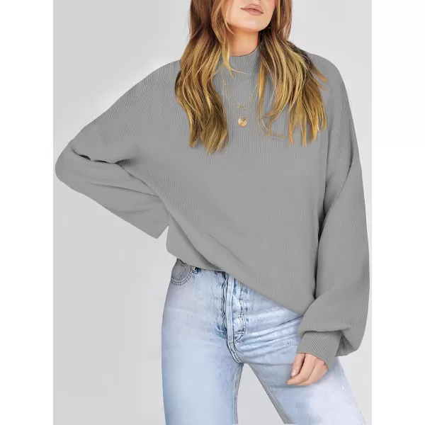 imageANRABESS Womens Mock Neck Batwing Sleeve 2024 Spring Oversized Sweater Casual Ribbed Knit Tunic Pullover TopGray