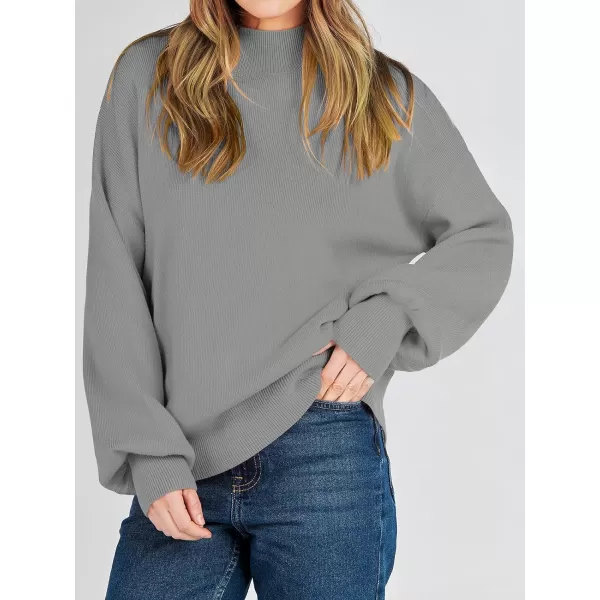 imageANRABESS Womens Mock Neck Batwing Sleeve 2024 Spring Oversized Sweater Casual Ribbed Knit Tunic Pullover TopGray