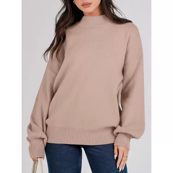 imageANRABESS Womens Mock Neck Batwing Sleeve 2024 Spring Oversized Sweater Casual Ribbed Knit Tunic Pullover TopKhaki