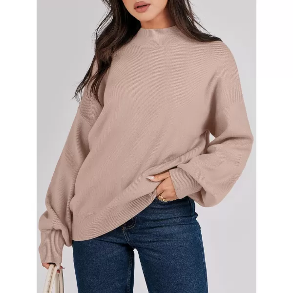 imageANRABESS Womens Mock Neck Batwing Sleeve 2024 Spring Oversized Sweater Casual Ribbed Knit Tunic Pullover TopKhaki