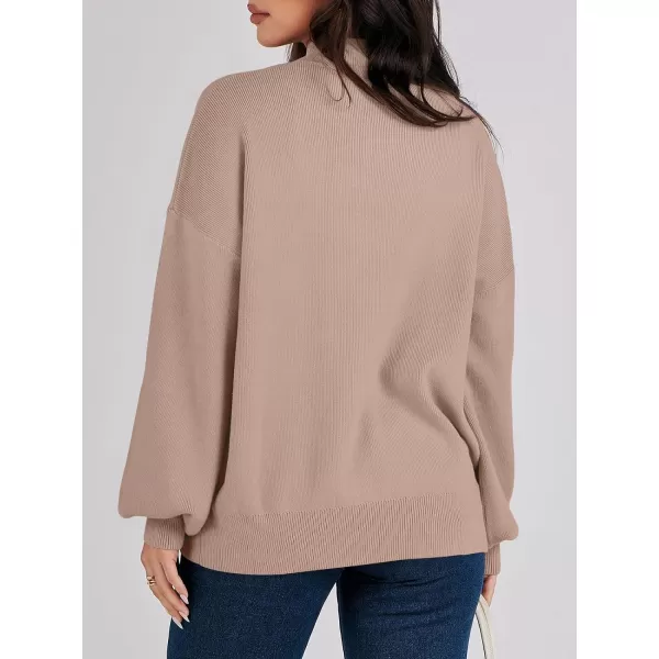 imageANRABESS Womens Mock Neck Batwing Sleeve 2024 Spring Oversized Sweater Casual Ribbed Knit Tunic Pullover TopKhaki