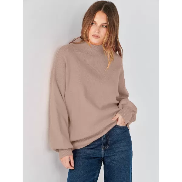 imageANRABESS Womens Mock Neck Batwing Sleeve 2024 Spring Oversized Sweater Casual Ribbed Knit Tunic Pullover TopKhaki