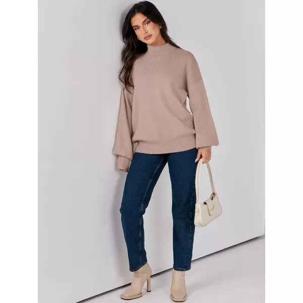 imageANRABESS Womens Mock Neck Batwing Sleeve 2024 Spring Oversized Sweater Casual Ribbed Knit Tunic Pullover TopKhaki