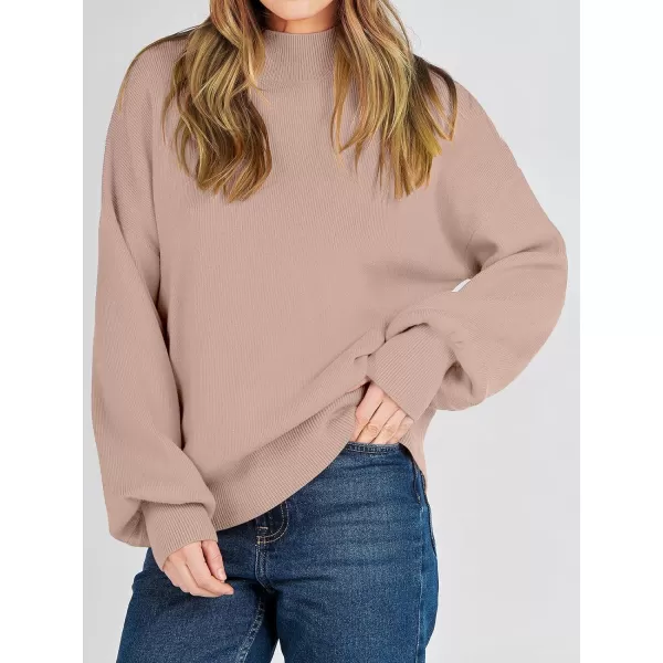 imageANRABESS Womens Mock Neck Batwing Sleeve 2024 Spring Oversized Sweater Casual Ribbed Knit Tunic Pullover TopKhaki