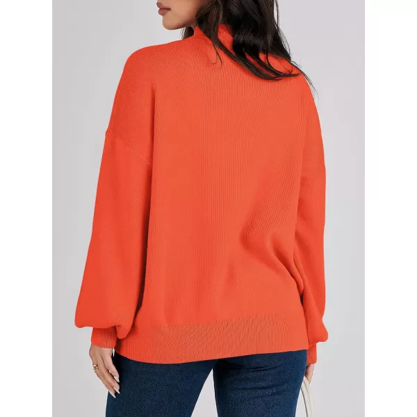 imageANRABESS Womens Mock Neck Batwing Sleeve 2024 Spring Oversized Sweater Casual Ribbed Knit Tunic Pullover TopOrange