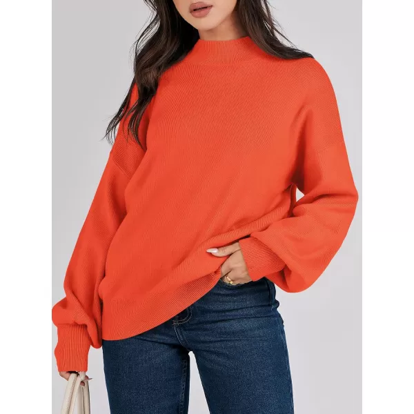 imageANRABESS Womens Mock Neck Batwing Sleeve 2024 Spring Oversized Sweater Casual Ribbed Knit Tunic Pullover TopOrange