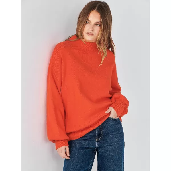 imageANRABESS Womens Mock Neck Batwing Sleeve 2024 Spring Oversized Sweater Casual Ribbed Knit Tunic Pullover TopOrange
