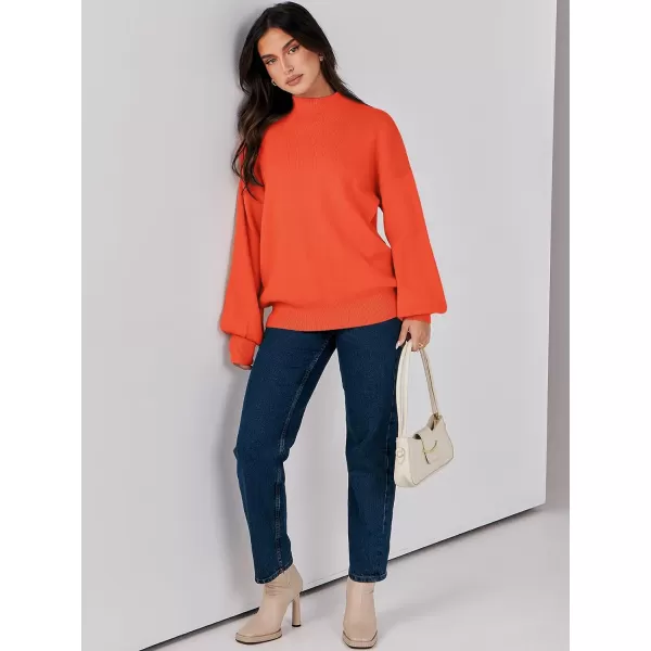 imageANRABESS Womens Mock Neck Batwing Sleeve 2024 Spring Oversized Sweater Casual Ribbed Knit Tunic Pullover TopOrange