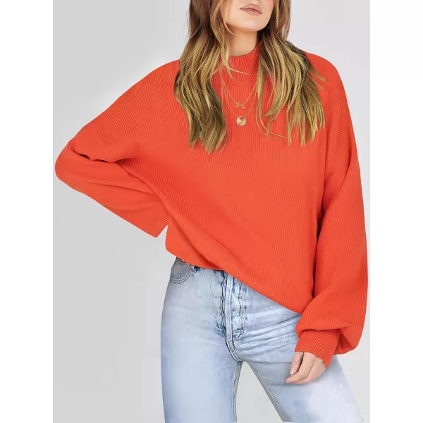 imageANRABESS Womens Mock Neck Batwing Sleeve 2024 Spring Oversized Sweater Casual Ribbed Knit Tunic Pullover TopOrange