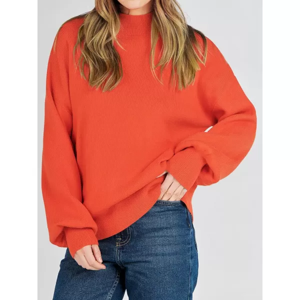 imageANRABESS Womens Mock Neck Batwing Sleeve 2024 Spring Oversized Sweater Casual Ribbed Knit Tunic Pullover TopOrange