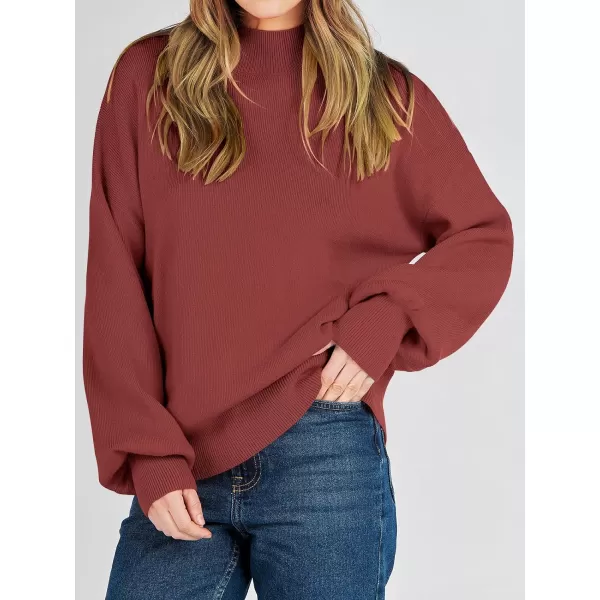 imageANRABESS Womens Mock Neck Batwing Sleeve 2024 Spring Oversized Sweater Casual Ribbed Knit Tunic Pullover TopRust