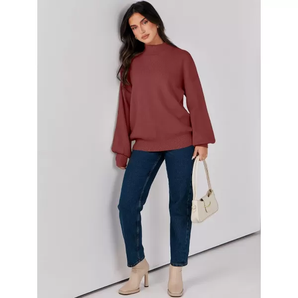 imageANRABESS Womens Mock Neck Batwing Sleeve 2024 Spring Oversized Sweater Casual Ribbed Knit Tunic Pullover TopRust