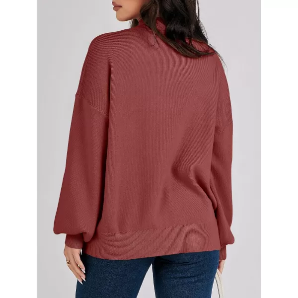 imageANRABESS Womens Mock Neck Batwing Sleeve 2024 Spring Oversized Sweater Casual Ribbed Knit Tunic Pullover TopRust