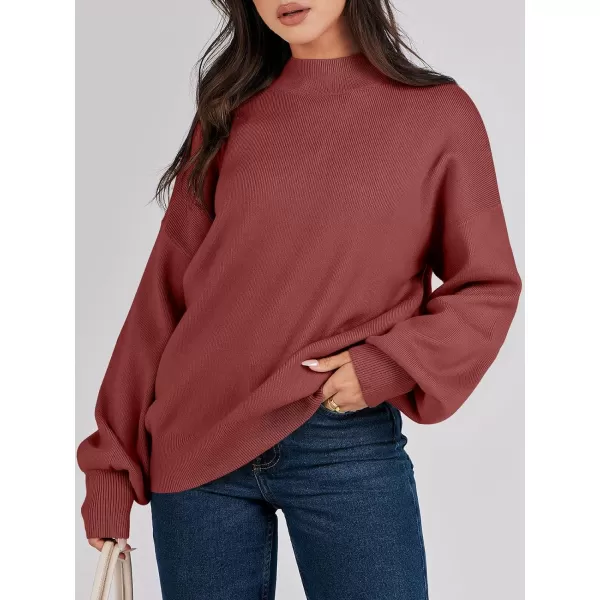 imageANRABESS Womens Mock Neck Batwing Sleeve 2024 Spring Oversized Sweater Casual Ribbed Knit Tunic Pullover TopRust