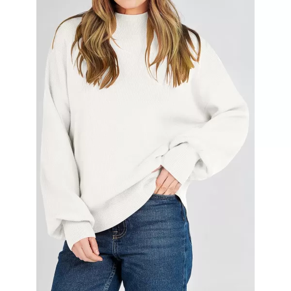 imageANRABESS Womens Mock Neck Batwing Sleeve 2024 Spring Oversized Sweater Casual Ribbed Knit Tunic Pullover TopWhite