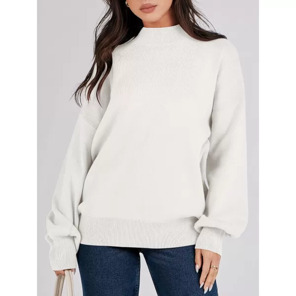 imageANRABESS Womens Mock Neck Batwing Sleeve 2024 Spring Oversized Sweater Casual Ribbed Knit Tunic Pullover TopWhite