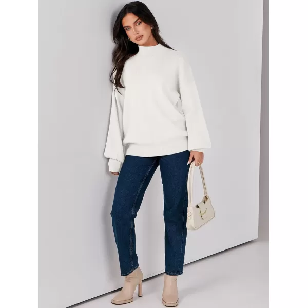 imageANRABESS Womens Mock Neck Batwing Sleeve 2024 Spring Oversized Sweater Casual Ribbed Knit Tunic Pullover TopWhite