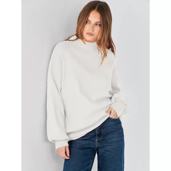 imageANRABESS Womens Mock Neck Batwing Sleeve 2024 Spring Oversized Sweater Casual Ribbed Knit Tunic Pullover TopWhite