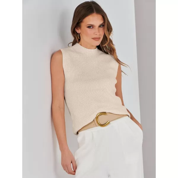 imageANRABESS Womens Mock Neck Knit Sweater Vest Casual Sleeveless Summer Trendy Ribbed Pullover Tank TopsApricot