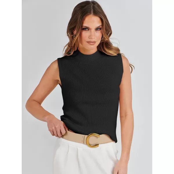 imageANRABESS Womens Mock Neck Knit Sweater Vest Casual Sleeveless Summer Trendy Ribbed Pullover Tank TopsBlack