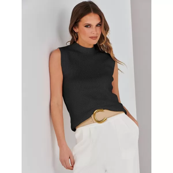 imageANRABESS Womens Mock Neck Knit Sweater Vest Casual Sleeveless Summer Trendy Ribbed Pullover Tank TopsBlack