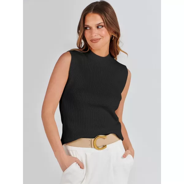 imageANRABESS Womens Mock Neck Knit Sweater Vest Casual Sleeveless Summer Trendy Ribbed Pullover Tank TopsBlack