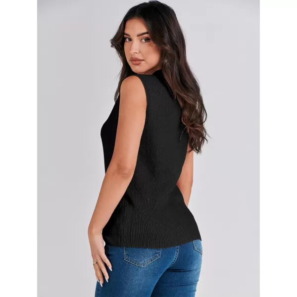 imageANRABESS Womens Mock Neck Knit Sweater Vest Casual Sleeveless Summer Trendy Ribbed Pullover Tank TopsBlack