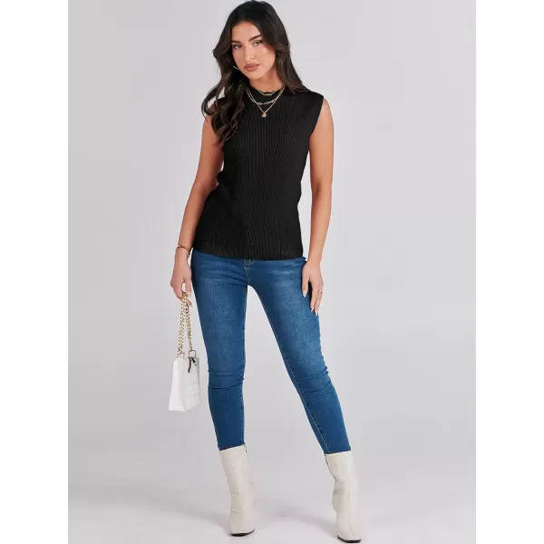 imageANRABESS Womens Mock Neck Knit Sweater Vest Casual Sleeveless Summer Trendy Ribbed Pullover Tank TopsBlack