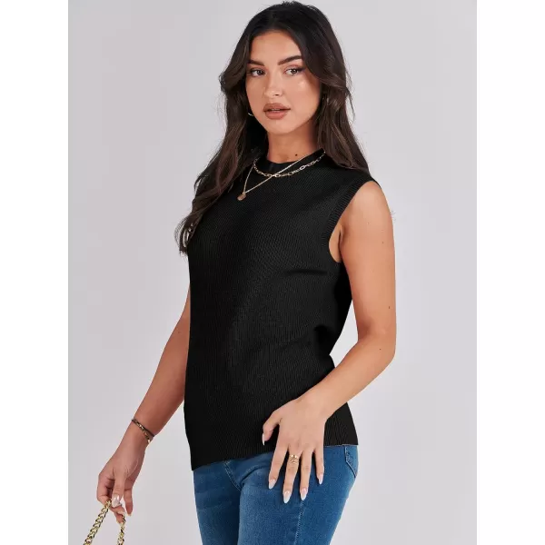 imageANRABESS Womens Mock Neck Knit Sweater Vest Casual Sleeveless Summer Trendy Ribbed Pullover Tank TopsBlack