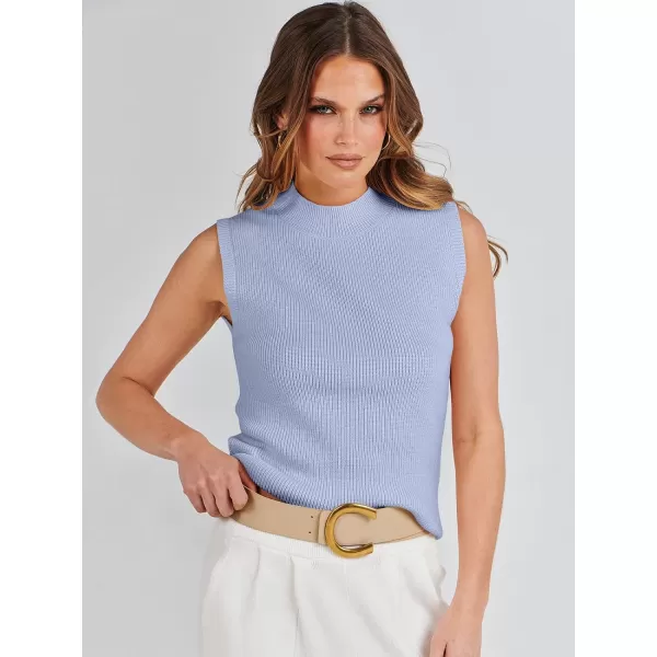 imageANRABESS Womens Mock Neck Knit Sweater Vest Casual Sleeveless Summer Trendy Ribbed Pullover Tank TopsBlue