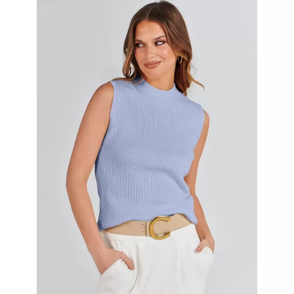 imageANRABESS Womens Mock Neck Knit Sweater Vest Casual Sleeveless Summer Trendy Ribbed Pullover Tank TopsBlue