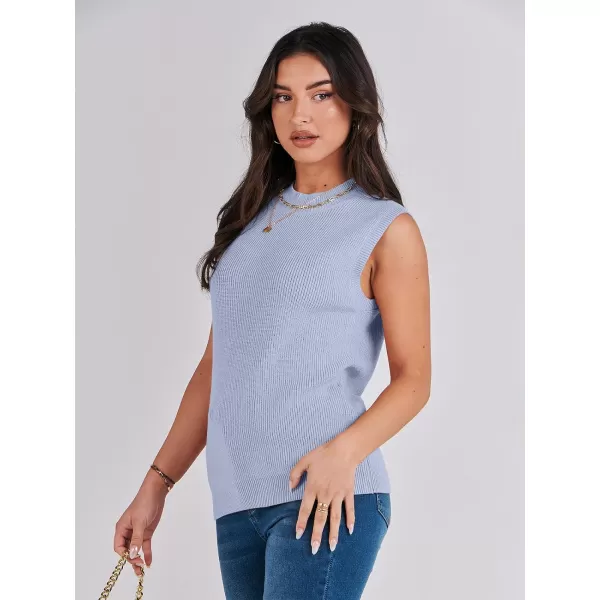imageANRABESS Womens Mock Neck Knit Sweater Vest Casual Sleeveless Summer Trendy Ribbed Pullover Tank TopsBlue