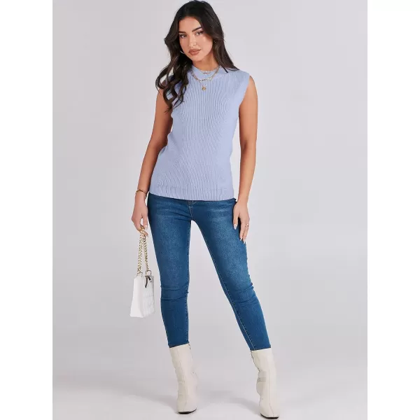 imageANRABESS Womens Mock Neck Knit Sweater Vest Casual Sleeveless Summer Trendy Ribbed Pullover Tank TopsBlue