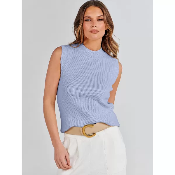 imageANRABESS Womens Mock Neck Knit Sweater Vest Casual Sleeveless Summer Trendy Ribbed Pullover Tank TopsBlue