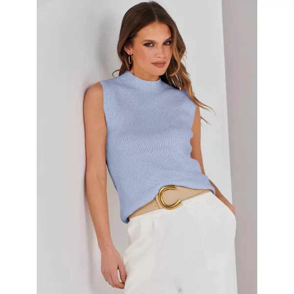 imageANRABESS Womens Mock Neck Knit Sweater Vest Casual Sleeveless Summer Trendy Ribbed Pullover Tank TopsBlue