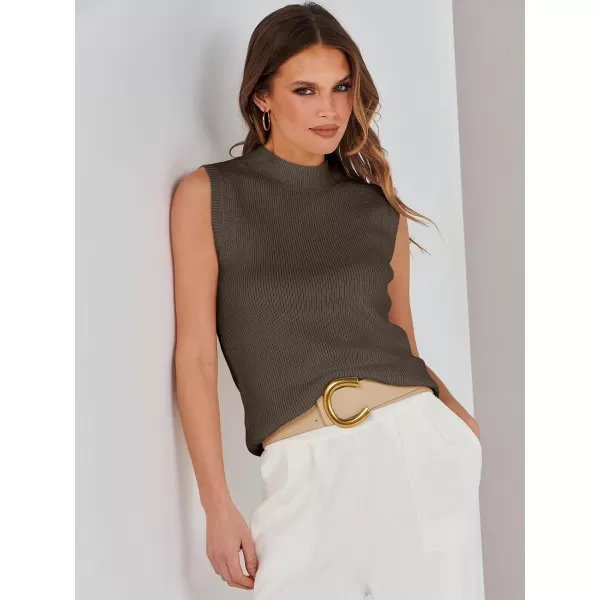 imageANRABESS Womens Mock Neck Knit Sweater Vest Casual Sleeveless Summer Trendy Ribbed Pullover Tank TopsBrown