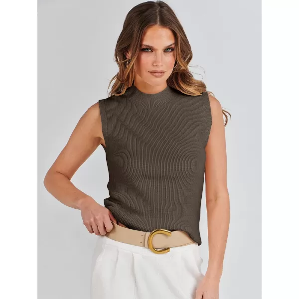 imageANRABESS Womens Mock Neck Knit Sweater Vest Casual Sleeveless Summer Trendy Ribbed Pullover Tank TopsBrown