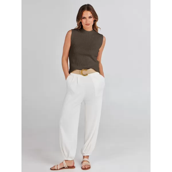 imageANRABESS Womens Mock Neck Knit Sweater Vest Casual Sleeveless Summer Trendy Ribbed Pullover Tank TopsBrown