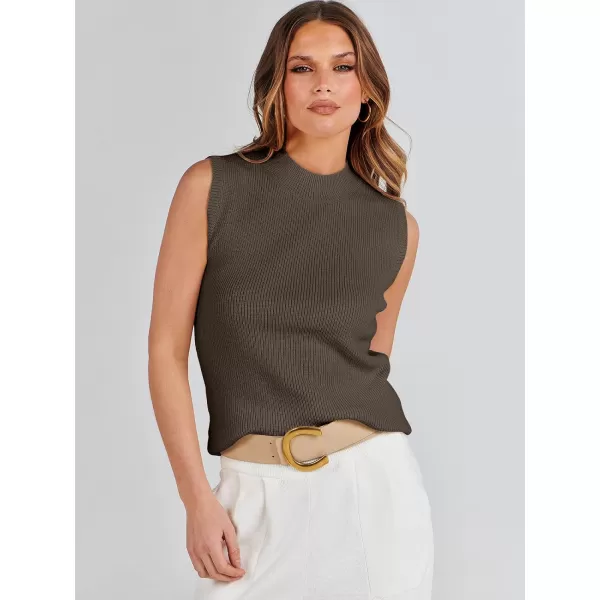 imageANRABESS Womens Mock Neck Knit Sweater Vest Casual Sleeveless Summer Trendy Ribbed Pullover Tank TopsBrown
