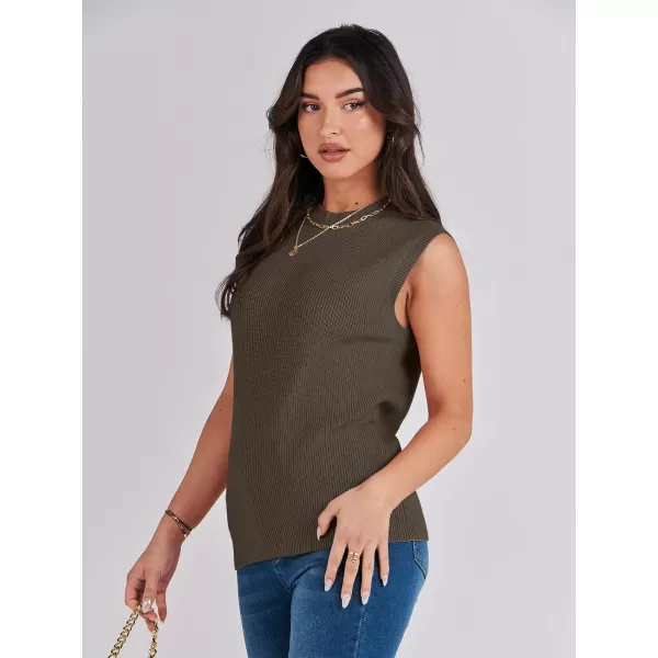 imageANRABESS Womens Mock Neck Knit Sweater Vest Casual Sleeveless Summer Trendy Ribbed Pullover Tank TopsBrown